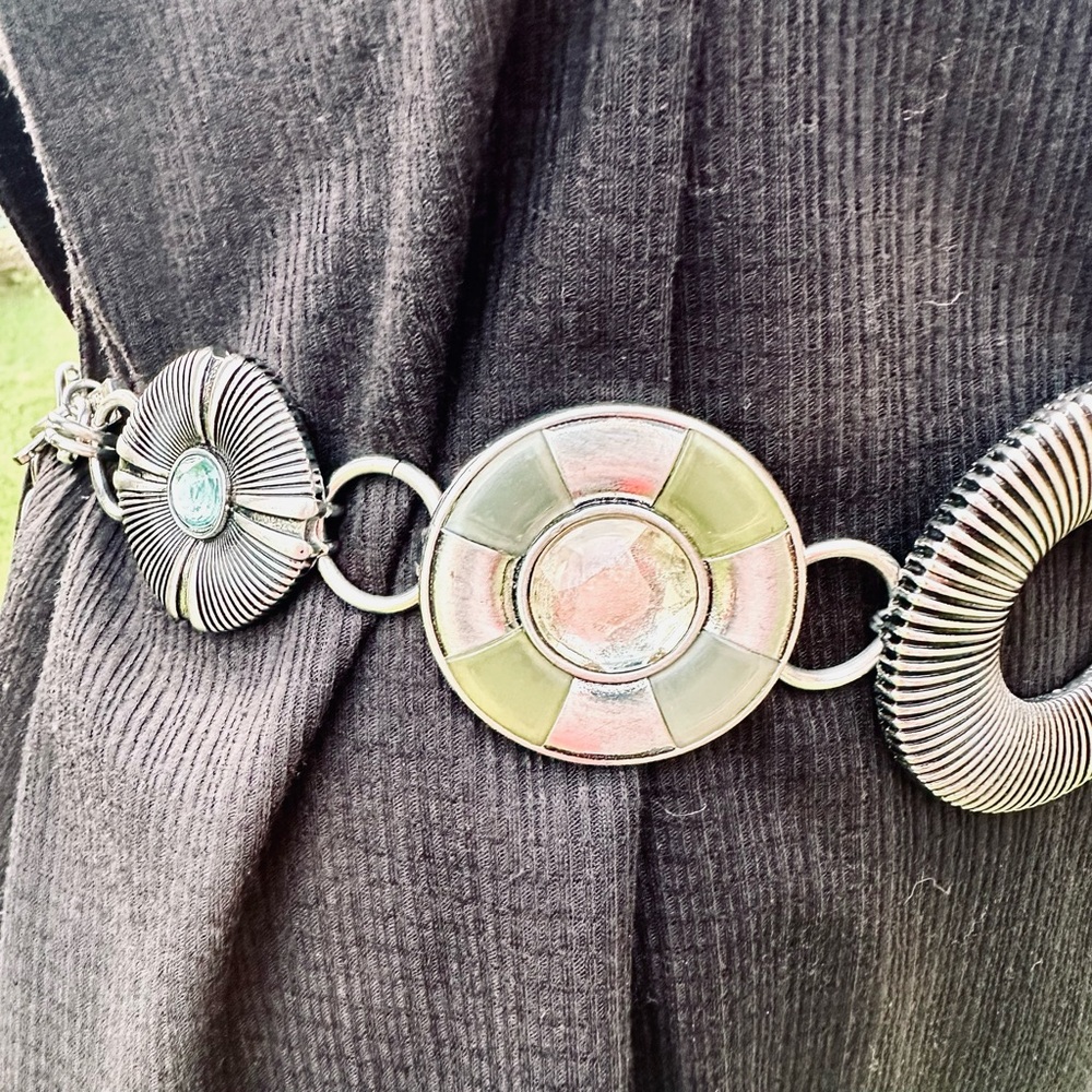 Chico's Silver Chain Statement Belt with blue & green accents - Picture 6 of 10